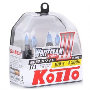 Лампа головного света галогенная высокотемпературная Koito H1 12V 55W (100W) Whitebeam 4200K, ярко-белый свет +100%, эффект ксенона, 2 шт, P0751W KOITO H1 12V 55W (100W), 2 шт (KILA-07032) P0751W