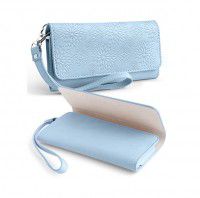 Женская кожаная сумочка для телефона 4 - 5 дюймов с тиснением и ремешком на руку "Миллениум" (Голубой)  Epik