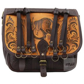 Подарочный ягдташ #6 Кожаный ягдташ - сумка охотника с художественной пирографией Мастерская Сёмина СКЯ-006