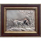 Картина из металла Собака с тетеревом Гальванопластика, объемное изображение в рамке Галтех 11-056