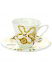 Чашка с блюдцем чайная форма "Сад", рисунок "Эмилия золотая", Императорский фарфоровый завод Тульские самовары