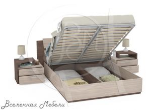 Кровать 1600 с двумя прикроватными тумбочками Моника 303 160 + 302 цвет ясень светлый/ясень тёмный Нижегородмебель и К