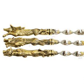 Шашлычный набор Звери #3 Шампура с бронзовой ручкой 6шт в кожаном футляре-колчане Старый Мастер А03007