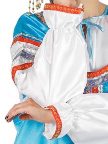 Русский народный костюм женский, атласный комплект голубой "Василиса": сарафан и блузка, XL-XXXL  Тульские самовары