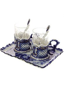Набор чайный на 2 персоны с художественной росписью Гжель "Подарочный" Тульские самовары