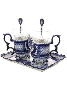 Набор чайный на 2 персоны с художественной росписью гжель "Премьер" Тульские самовары