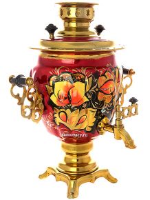Набор самовар электрический 3 литра с художественной росписью "Золотые цветы на бордовом фоне", арт. 110313 Тула