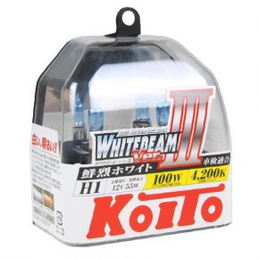 Лампа головного света галогенная высокотемпературная Koito H1 12V 55W (100W) Whitebeam 4200K, ярко-белый свет +100%, эффект ксенона, 2 шт, P0751W KOITO H1 12V 55W (100W), 2 шт (KILA-07032) P0751W