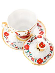 Чашка чайная с крышечкой и блюдцем форма "Подарочная-2", рисунок "Сувенир", Императорский фарфоровый завод Тульские самовары