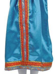 Русский народный костюм, детский голубой атласный комплект "Василиса": сарафан и блузка, 7-12 лет Тульские самовары
