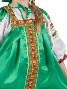 Русский народный костюм, детский зеленый атласный комплект "Василиса": сарафан и блузка, 1-6 лет Тульские самовары