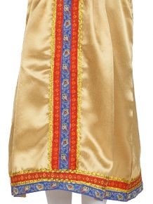 Русский народный костюм, детский золотистый атласный комплект "Василиса": сарафан и блузка, 7-12 лет Тульские самовары