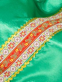 Русский народный костюм женский атласный комплект  зеленый "Василиса": сарафан и блузка, XS-L  Тульские самовары