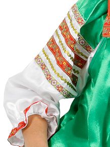 Русский народный костюм женский атласный комплект  зеленый "Василиса": сарафан и блузка, XS-L  Тульские самовары