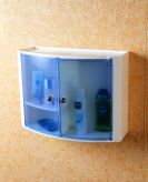 Пластиковый навесной шкафчик с дверцами прозрачно голубой
