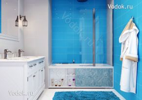 Экран под ванну раздвижной Francesca Premium 1.5/1.7/1.8 голубой мрамор (Антискользящее Основание)