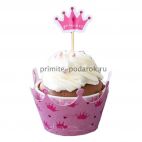 Набор стаканчик и палочка для кексов c розовой короной
