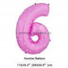 Воздушный шар цифра 6 розовый высотой 54 см