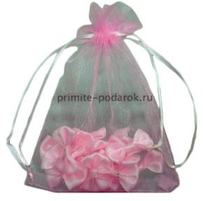 Мешочек для подарков из органзы серый с розовым оттенком