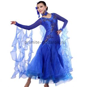 Платье для бальных танцев синее с пайетками