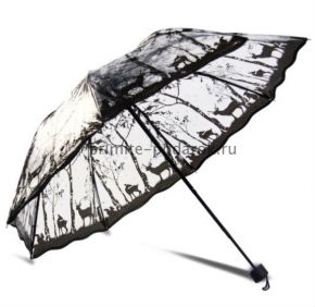 Прозрачный зонт с чёрным узором "Лес"