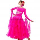 Платье для бальных танцев с длинным рукавом розовое с цветочками