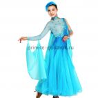 Пышное платье для бальных танцев с одним рукавом голубое