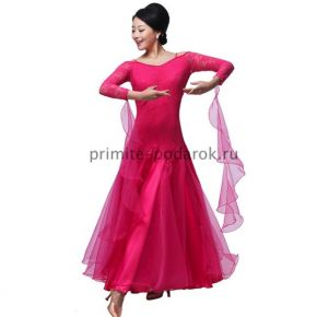 Пышное платье для бальных танцев с длинным рукавом розовое