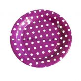 Набор бумажных тарелок фиолетовых в белый горох