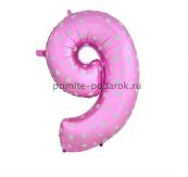 Воздушный шар цифра 9 розовый высотой 102 см