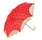 Свадебный зонт красный с золотистыми цветочками
