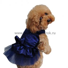 Платье для собаки с бантиком тёмно-синее
