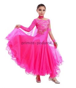 Детское платье для бальных танцев ярко-розовое