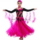 Детское платье для бальных танцев розовое с чёрным