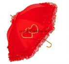 Свадебный кружевной зонт красный с сердцами