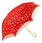 Свадебный зонт красный с золотистыми сердечками