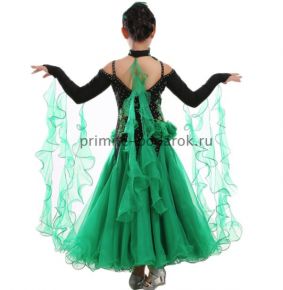 Детское платье для бальных танцев зелёное с чёрным