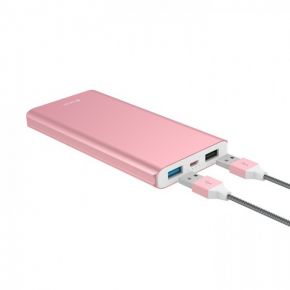 Портативное зарядное устройство 10000mAh 2 USB с функцией быстрой зарядки и кабелем в комплекте (Розовый)  Epik