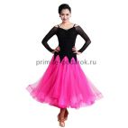 Платье для бальных танцев чёрное с розовой юбкой