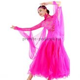 Пышное платье для бальных танцев с одним рукавом ярко-розовое