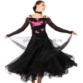 Пышное платье для бальных танцев чёрное с бабочками