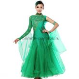 Пышное платье для бальных танцев с одним рукавом зелёное