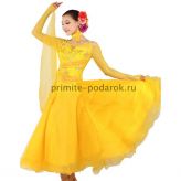 Пышное платье для бальных танцев жёлтое с бабочками