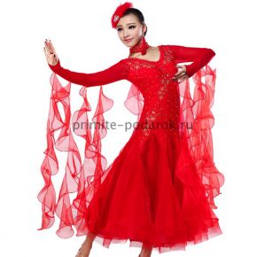 Платье для бальных танцев красное с пайетками