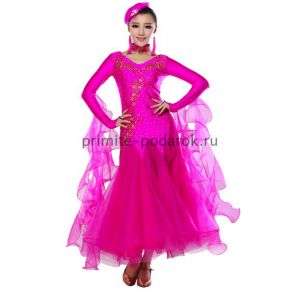 Платье для бальных танцев ярко-розовое с пайетками
