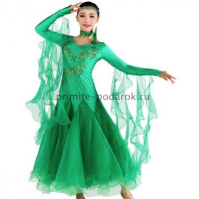Платье для бальных танцев зелёное с пайетками