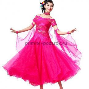 Пышное платье для бальных танцев ярко-розовое