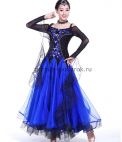 Платье для бальных танцев с длинным рукавом чёрно-синее