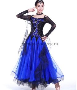 Платье для бальных танцев с длинным рукавом чёрно-синее
