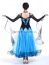 Платье для бальных танцев с длинным рукавом чёрно-голубое